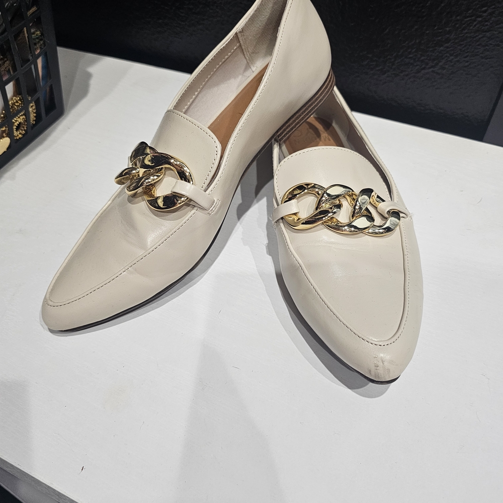 adidas Cream Loafers with Gold Chain Detail